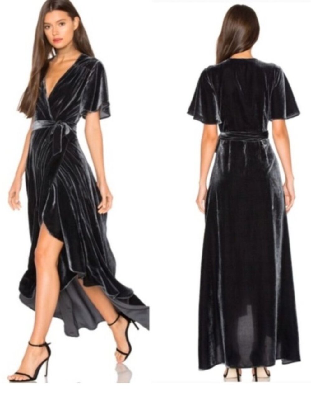 Privacy Please Velvet Wrap Maxi Dress Gray Blue Size M